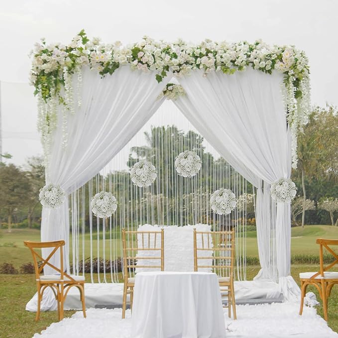 BLOSMON White Flowers for Centerpieces Wedding: 10 Pcs Artificial Rose Babys Breath Flower Balls for Table Decoration - Fake Silk Kissing Floral Arrangement for Home Party Event Decor