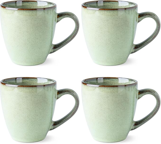 GBhome Ceramic Coffee Mugs Set of 4, 12oz Stoneware Coffee Mugs Set For Dad Mom Women MEN, Light Weight Ceramic Coffee Cups for Latte/Tea/Beer/Hot Cocoa, Dishwasher & Microwave Safe, Pastel Green