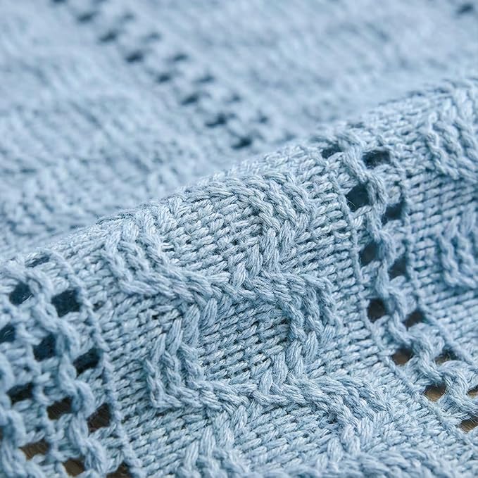 Artoid Mode Sky Blue Farmhouse Woven Rustic Hollow Table Runner, Seasonal Holiday Hollow Kitchen Dining Table Decoration for Home Party Decor 12x72 Inch