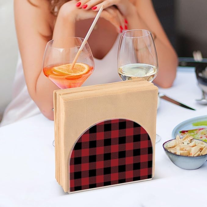 Acrylic Fall Napkin Holder for Table Kitchen Red Black Plaid Cocktail Dinner Napkin Holders Paper Towel Dispenser Countertop Modern Home Decor
