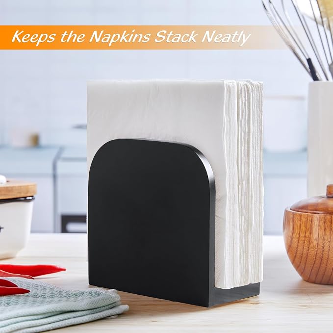 ALELION Black Napkin Holder for Table - Wood Upright Napkin Holders for Kitchen - Wooden Coutertop Napkin Dispenser for Dining Room Table Restaurant Picnic Party