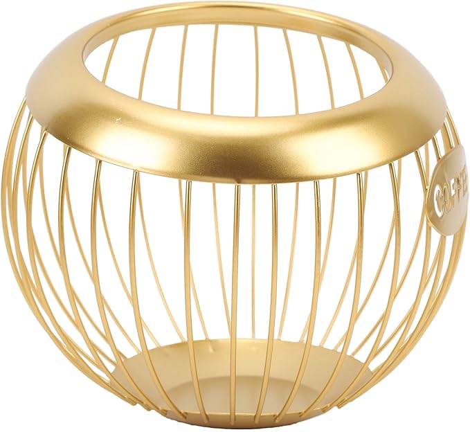 Coffee Pod Holder for Countertop, Coffee Pod Basket Metal Capsule Storage Basket Metal Coffe Pods Storage Large Capacity Coffe Station Organizer (Gold)