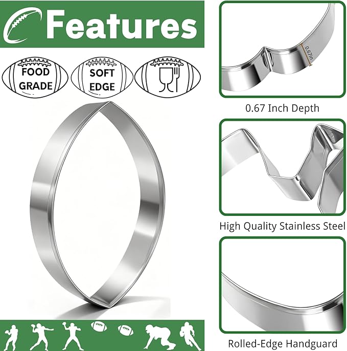 Football Cookie Cutter Single, Stainless Steel Oval Shape Baking Tool for Football Games, Sports Themed Parties, and Tailgating Snacks (4×2.5 Inches)
