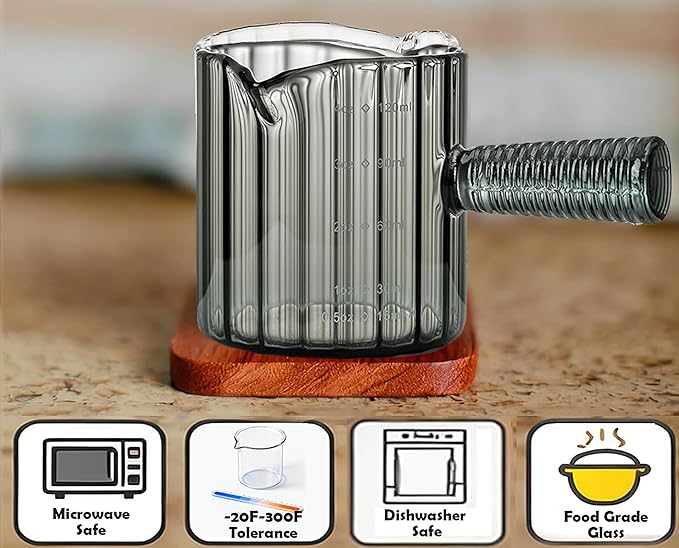 Glass Espresso Shot Measuring Cup Set, Clear, Double Spout Design with Glass Handle for Dishwasher Safe, 4 oz Capacity, 2 Pack, Coffee Bar Accessories (Clear)
