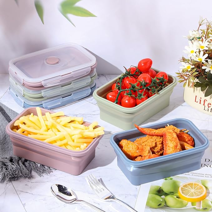 Mifoci 6 Pcs Silicone Containers for Food Collapsible Food Storage Containers with Airtight Lids Stacking Leftover Foods Storage Lunch Box for Freezer Microwave Dishwasher Safe(Morandi,27 oz)