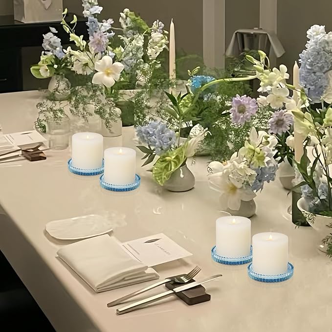 Vixdonos 3.8 Inch Glass Pillar Candle Holder Set Pack 2 Gear Round Plate Serrated Candle Stand for Table Centerpieces,Party, Wedding and Home Decor