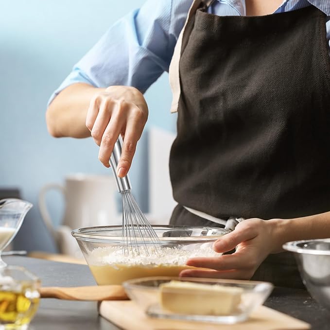 OYV 8" Whisk, Ergonomic Handle, Dishwasher Safe 18/10 Stainless Steel Whisk, Professional Kitchen Metal Wisk, Perfect for Whisking, Blending, Beating, and Baking