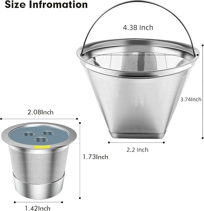 Stainless Steel Reusable Coffee Filter Compatible with Coffee Maker, Reusable Coffee Pods with 4 Cone Coffee Filters, Reusable Coffee Filters for Ninja CFP201 CFP300 CFP301 CFP307