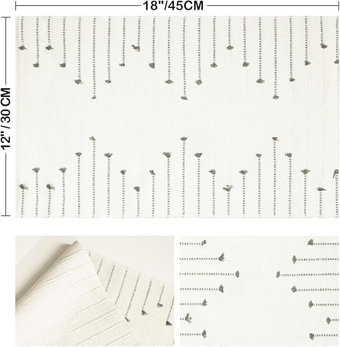 Artoid Mode Light Grey Farmhouse Woven Rustic Placemats Set of 4,12x18 Seasonal Holiday Macrame Burlap Kitchen Dining Table Decoration for Home Party Decor