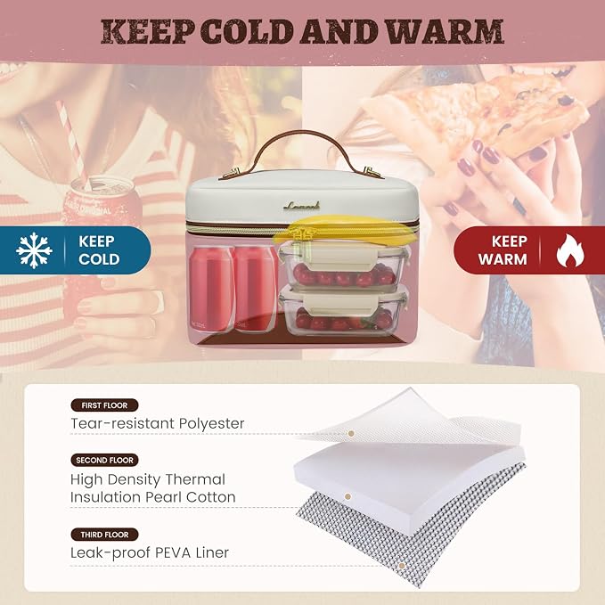 LOVEVOOK Lunch Box for Women,Large Adult Insulated Lunch Bag for Women,Leakproof Cooler Bag for Office Picnic Hiking Beach,Lunch Tote Bag with Adjustable Shoulder Strap