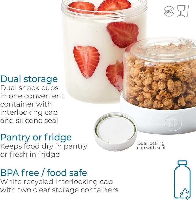 iDesign Recycled Plastic Medium Stack n’ Snack Cabinet and Pantry Storage Canister – 3.66” x 3.66” x 6.4”, Clear/White