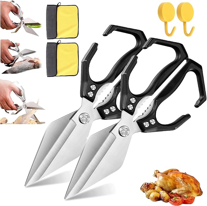 Multifunctional Heavy-Duty Kitchen Shears, Heavy Duty Kitchen Scissors with Ergonomic Handle,High-Carbon Steel Japanese Scissors for Chicken,Meat,Seafood,Bone Cutting (2*Black)