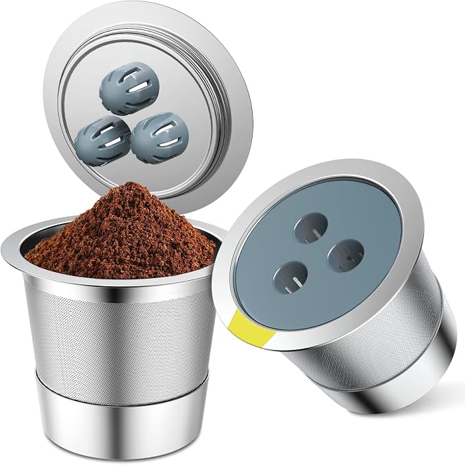Stainless Steel Reusable K Cups Compatible with Ninja Coffee Upgrade2 Pack K Cups Reusable Coffee Pods Fit Ninja CFP201 CFP300 CFP305 CFP307 CFP400 Not Fit Single Hole (2Pack)