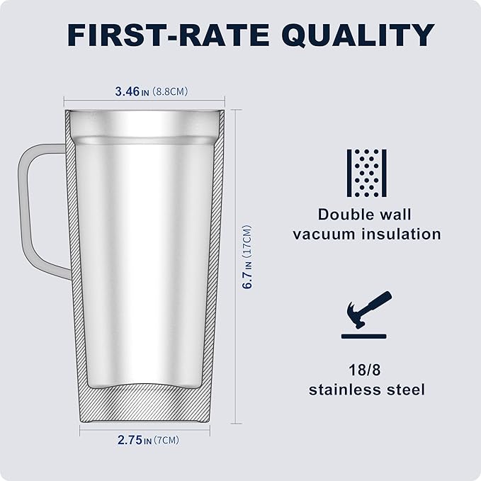 koodee 20 oz Insulated Coffee Mug with Lid and Handle, Stainless Steel Double Wall Vacuum Camping Mug Travel Coffee Tumbler (Grass Green)