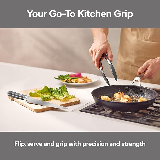 Misen Kitchen Tongs - Dishwasher Safe, Heavy Duty - Precision Silicone-Tipped Grilling Tool - Heat Resistant, Nonstick Safe - Perfect for Serving and Air Frying- 13 Inch | Gray