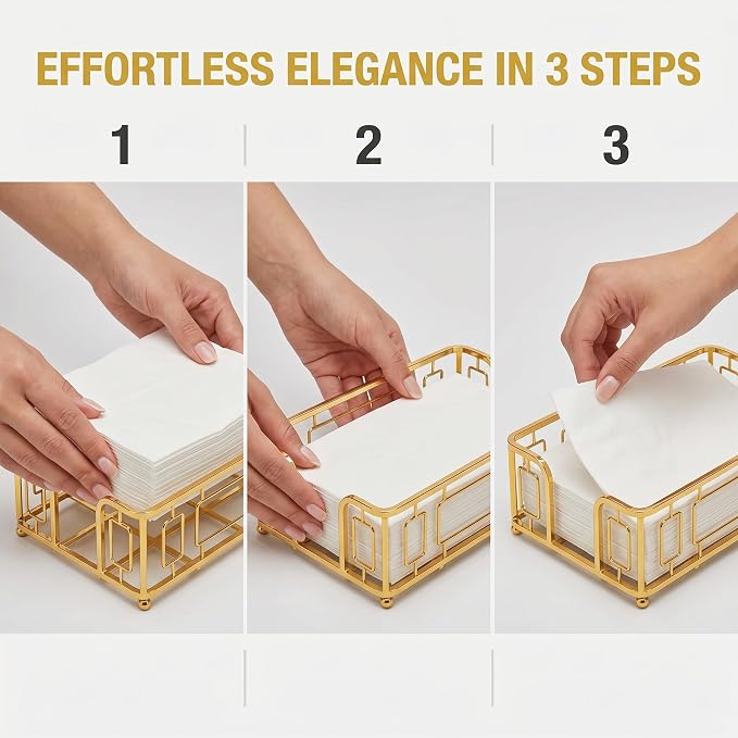 Guest Hand Towel Holder Tray for Bathroom Countertop, Gold Metal | Guest Bathroom, Powder Room & Vanity Use