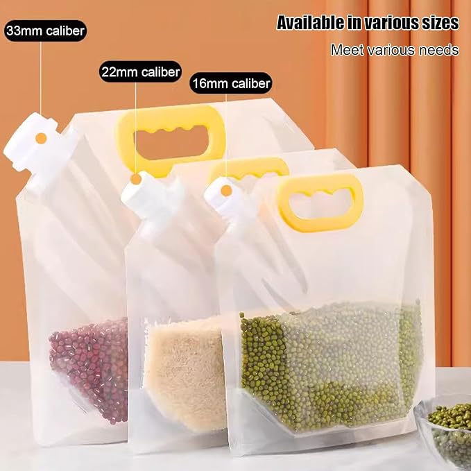 【15 Pack】Food Storage Bags Grain Moisture-proof Sealed Bags Stand Up Packaging Pouches Large Reusable Sealed Bag with Handle and Cap BPA Free,8.6"x8.6"