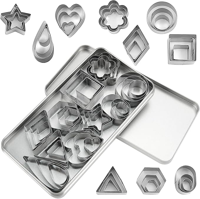 30 Pcs Mini Cookie Cutters Set with Box, Stainless Steel Tiny Cookie Cutters for Biscuit Molds