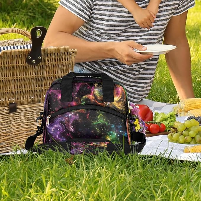 Pardick Galaxy Colorful Insulated Lunch Bag for Women Girl Reusable Lunch Tote Box With Shoulder Strap Lightweight Thermal Cooler Meal Prep Bag for Work School Office Picnic