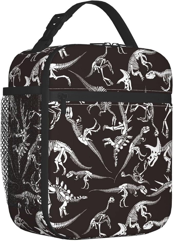 YETTA YANG Dino Dinosaur Skeleton Halloween Portable Lunch Bag Insulated Lunch Box Reusable Totes For Women Men Work Picnic Camping