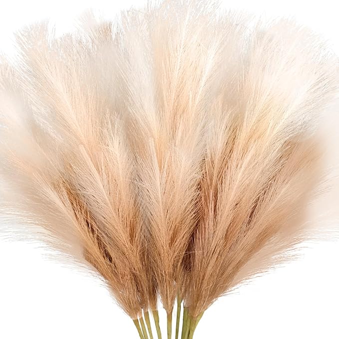TORONTOKYO 8Pcs Faux Pampas Grass Tall Decor, 35.4” Fluffy Large Artificial Pompous Grass Branches, Bulrush Reed Grass Stems for Floor Vase Filler, Wedding, Baby Shower, Home Boho Decor (Beige Mixed)