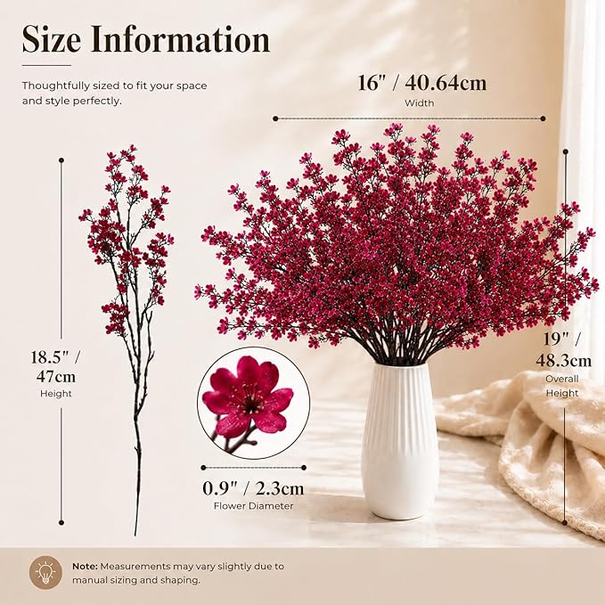 Mandy's Burgundy Artificial Baby’s Breath Flowers 15 Bundles Silk Gypsophila, 18.5 Inch European Style Modern Home Decor Centerpiece, Neutral Wedding Flower Arrangements