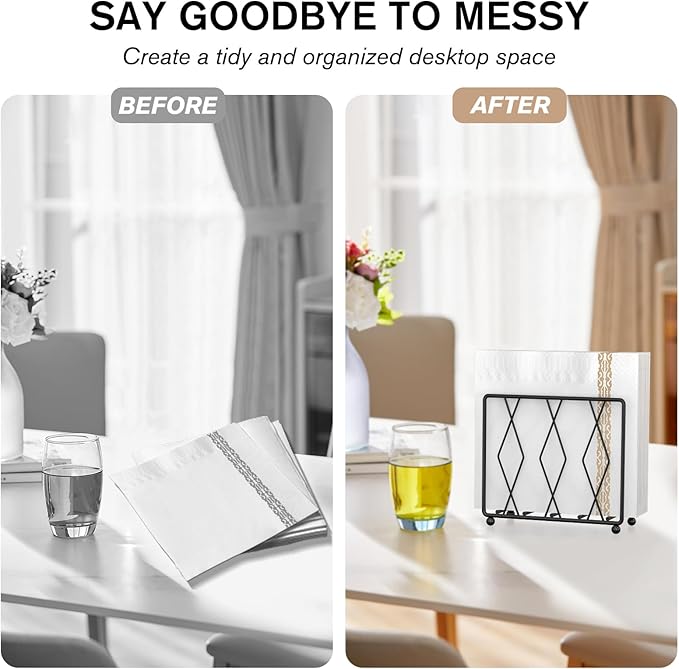 Napkin Holder for Table, Modern Metal Napkin Holders for Paper Napkins & Kitchen Dining & Countertops, Cocktail Upright Napkin Holder Dispenser Suitable for All Room Decors (Large, Black)