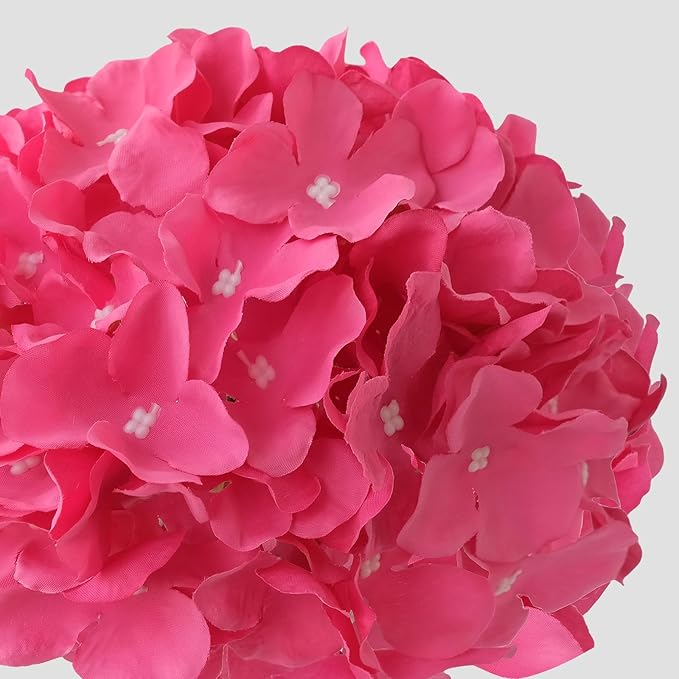 JINWOE Silk Hydrangea Artificial Flowers, 5Pcs 20Inch Large Lifelike Faux Flowers, Full Fake Artificial Hydrangeas with Stems for Bouquet Table Centerpieces Home (Fuchsia)