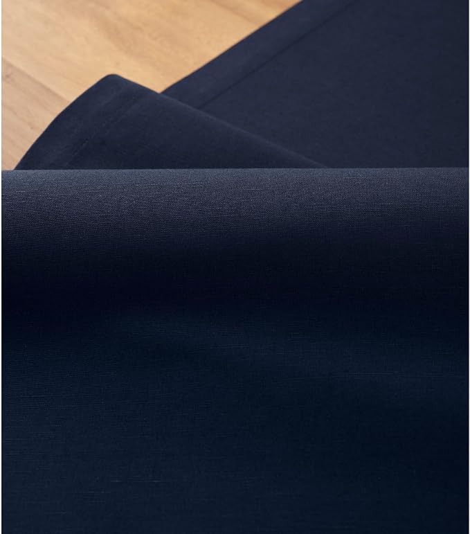 Solino Home Navy Cotton Linen Table Runner 144 Inches Long - Elegant Machine Washable Dining Table Runner 14x144 Inch for Summer Decor & 4th of July - Dru