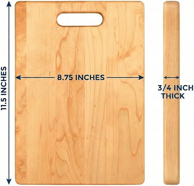 Handcrafted Maple Wood Cutting Board with Built-In Handle – Premium U.S.A. Made, Multiple Sizes – Thick Solid Maple, Chopping Block Perfect for Kitchen Prep or Personalized Engraved Gifts (Medium)