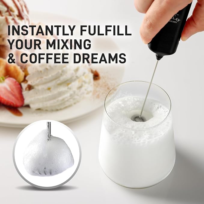 Zulay Kitchen Mini & Mighty Milk Frother Wand – Powerful Handheld Coffee Frother, Battery Operated Drink Mixer – Compact Pocket Size – Detachable Whisk for Latte, Matcha, Hot Chocolate – Black