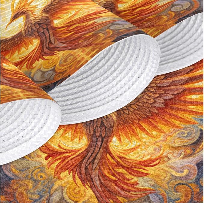 Round Placemats Set of 6, Phoenix Fire Flame Ethnic Pattern Woven Placemats Mats Non-Slip Heat Resistant Washable Table Mats Round Braided Place for Farmhouse Kitchen Dining Party Decor 15in