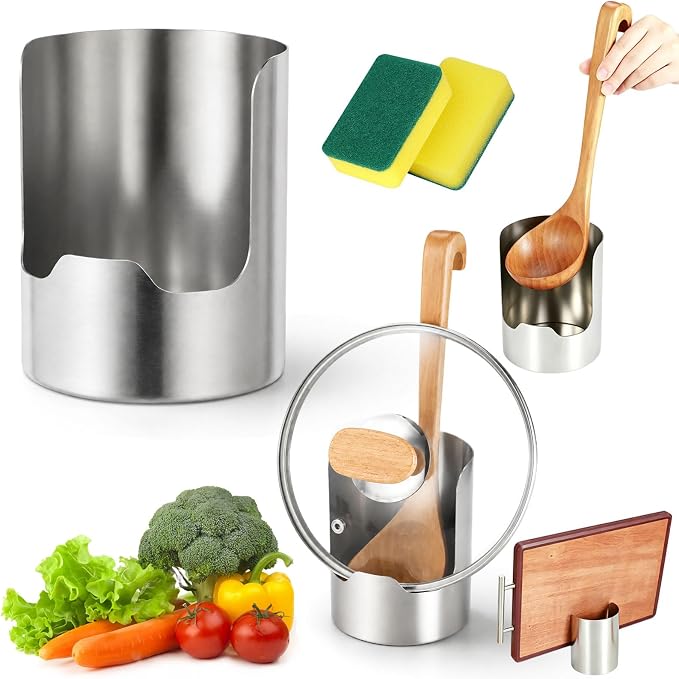 Multi-functional Kitchen Utensil Holder, Stainless Steel Cooking Utensil Holder for Countertop, Space-Saving Vertical Spoon Spatula Organizer for Pot Lids, Ladles, Spatulas & Cutting Boards (1Pcs)