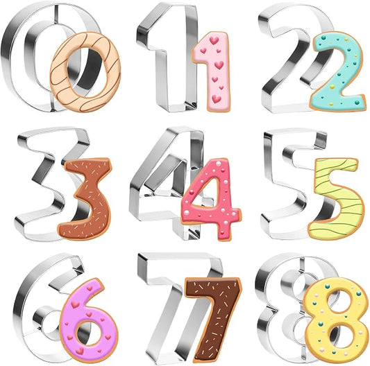 9 PCS Number Cookie Cutters Set, 3 Inches 0-8(6 Reverses to 9) Stainless Steel Cookie Cutters, Numbers Shaped Cake Decorating Tools for Home Baking, Party Favors (Number)