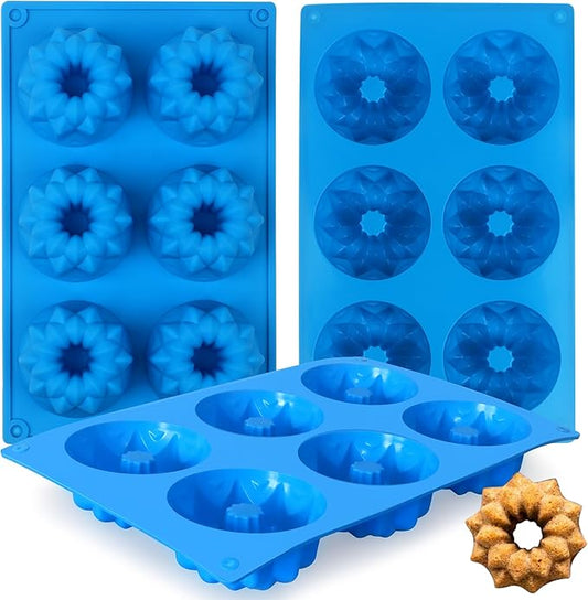 Sidosir Mini Vintage Star Fluted Tube Cake Pan, 6 Cavity Heritage Fluted Tube Cake Silicone Mold for Family Baking,Non Stick Mini Vintage Fancy Design Molds for Fluted Tube Cake, Mousse Cups, Jelly