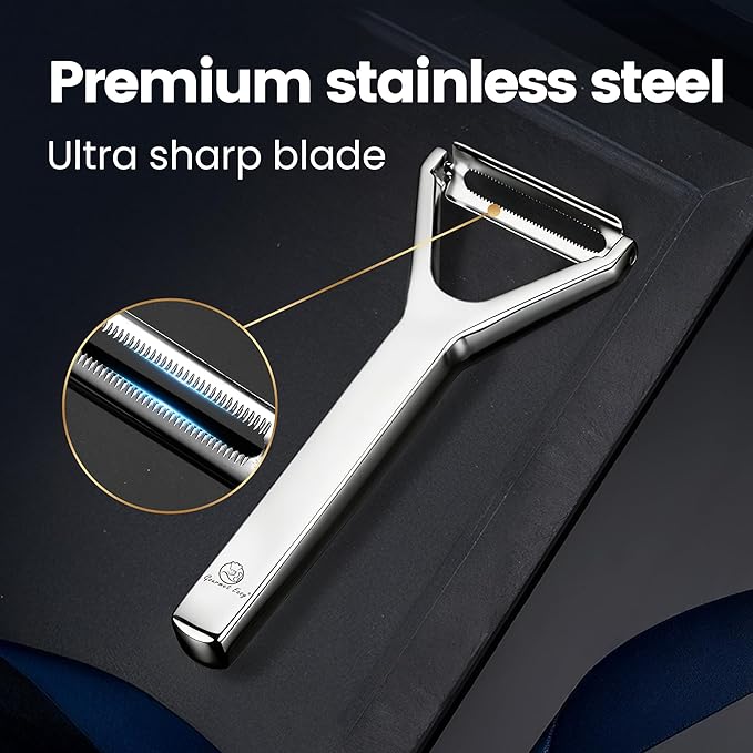 Vegetable Peeler, Ultra-Sharp Ergonomic Stainless Steel Potato Peeler, One-Piece Seamless Handle, Left & Right-Handed User Friendly, Super Thin Peel Less Waste, Dishwasher Safe with 5-Year Warranty