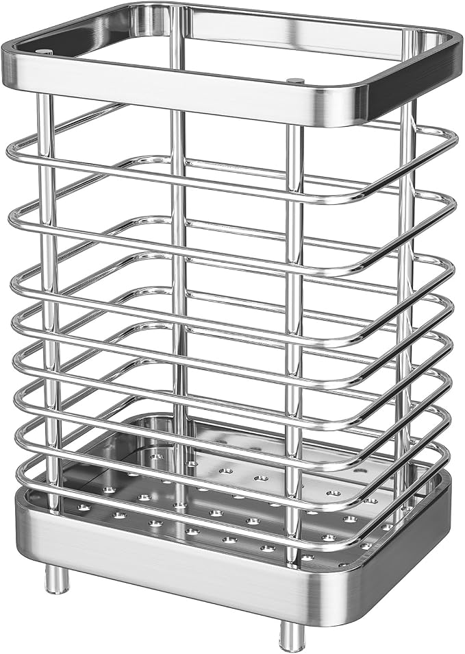 Kitchen Utensil Drying Rack,304 Stainless Steel Chopsticks Spoon Fork Knife Drainer Basket Flatware Storage Drainer, Dish Drainer for Kitchen Counter ( 3.94x2.95x5.9 inch )