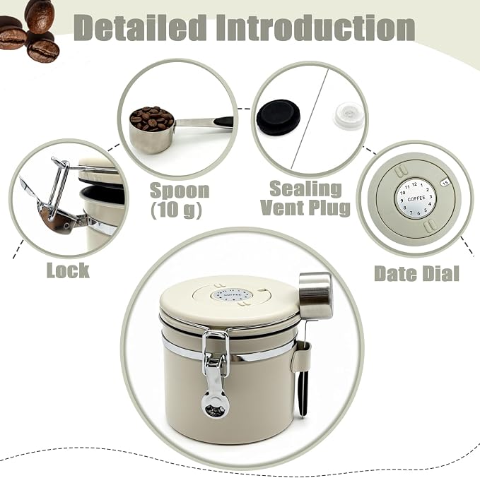 Kitchen Airtight Coffee Storage Canister: 34 Fl Oz Stainless Steel & PP - Food Storage Containers with Lids & 10g Spoon for Kitchen Storing Coffee Beans Flour Sugar Tea Cereal Spice