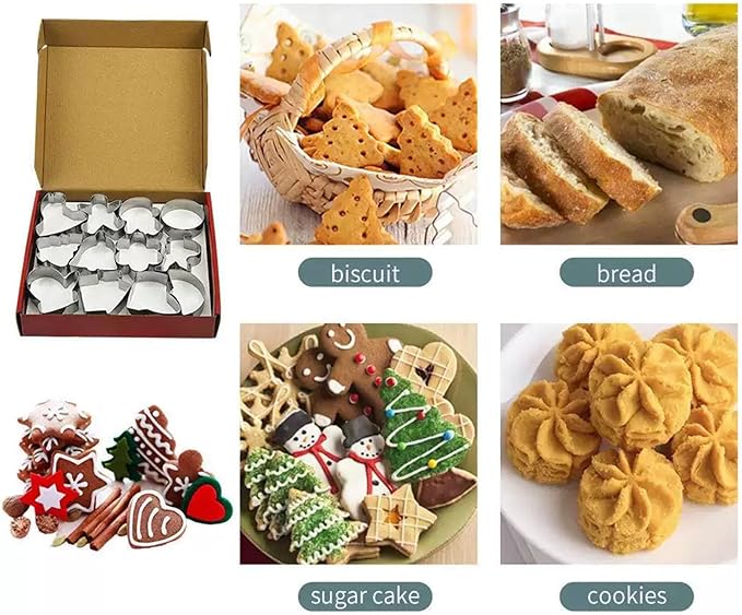 24 Pcs Christmas Cookie Cutter Set, Christmas Tree, Snowflake, Snowman, Gingerbread Man, Gingerbread Girl, Mitten & More Shapes