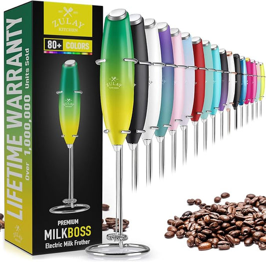 Zulay Powerful Milk Frother for Coffee with Upgraded Titanium Motor - Handheld Electric Whisk, Milk Foamer, Mini Mixer & Coffee Blender for Frappe, Latte, Matcha, No Stand - Lemon Lime