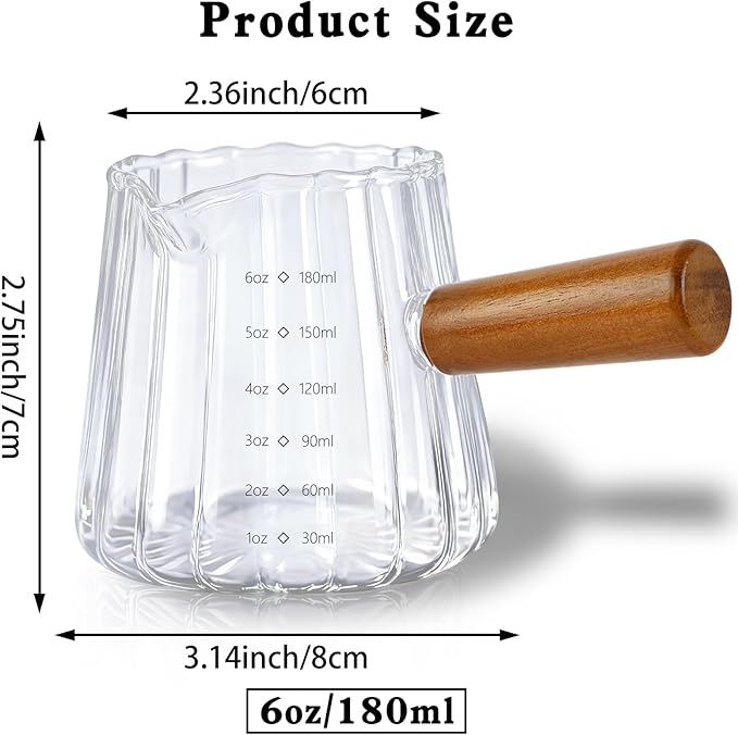 Measuring Cups, 6oz Glass Espresso Cups with Handle, Espresso Shot Glasses Espresso Accessories for Coffee, Milk (1, Clear)