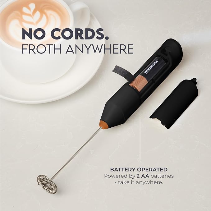 Zulay Kitchen Powerful Milk Frother AA Batteries Included – Ultra Fast Handheld Drink Mixer with Stainless Steel Whisk Stirrer for Coffee, Protein, Matcha & More, Frother Wand Electric Frothmate
