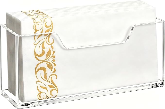 Kordory Acrylic Guest Towel Holder for Bathroom, Clear Waterproof Splashing Vertical Napkin Holder for Kitchen, Disposable Hand Towel Holder, Modern Dining Table Napkin Tray for Home, Hotel, Office