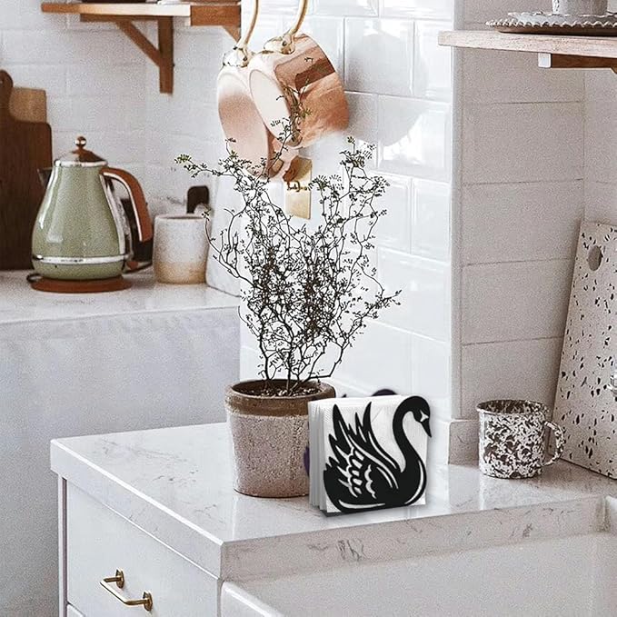 Swan Decorative Black Metal Napkin Holder for Table, 5.3" x 4.9" x 1.9" Swan Animal Standing Napkin Holder for Home Kitchen Restaurant Picnic Party Coffee Bar Dining Room