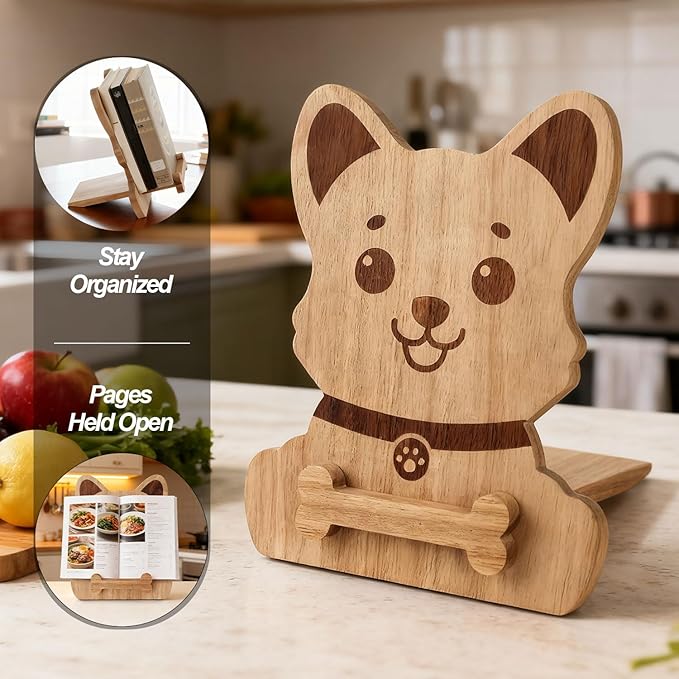 Dog-Shaped Cookbook Stand - Adjustable Recipe Book Holder for Kitchen Counter - Cute & Functional Gift for Dog Lovers Bakers Chefs