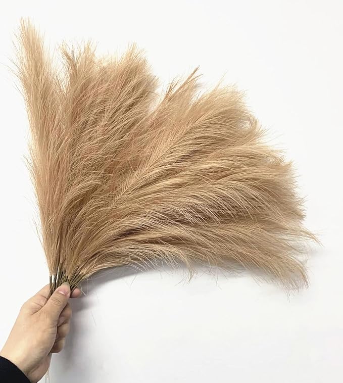 CATTREE Faux Pampas Grass - Khaki 30 Pcs, Artificial Small Pampas Grass Stems 17 Inch Reeds for Home Decor Vase, Dried Flowers, Fake Fluffy Floral, Dry Plant Wedding Party Christmas Boho Decorations