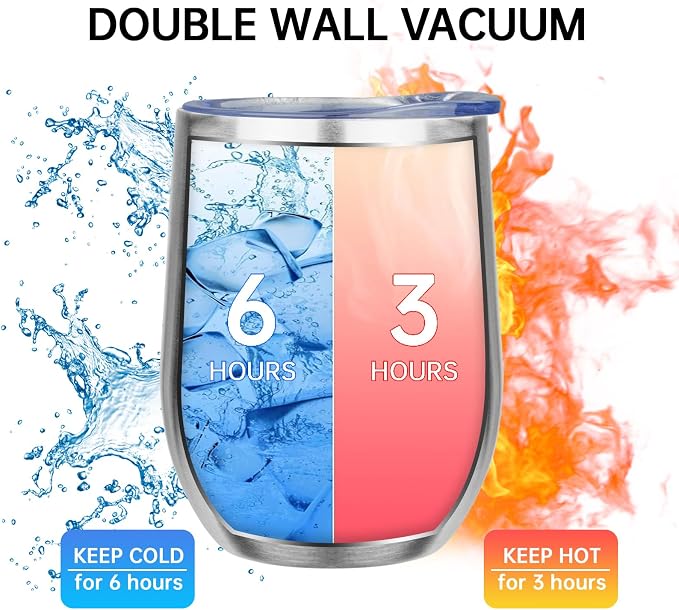 MEZMUT 12oz Insulated Wine Tumbler with Lid Double Wall Vacuum Stainless Steel Wine Glass Coffee Mug Insulated Tumbler Cup for Champaign, Cocktail, Beer (Silver, 1 Pack)