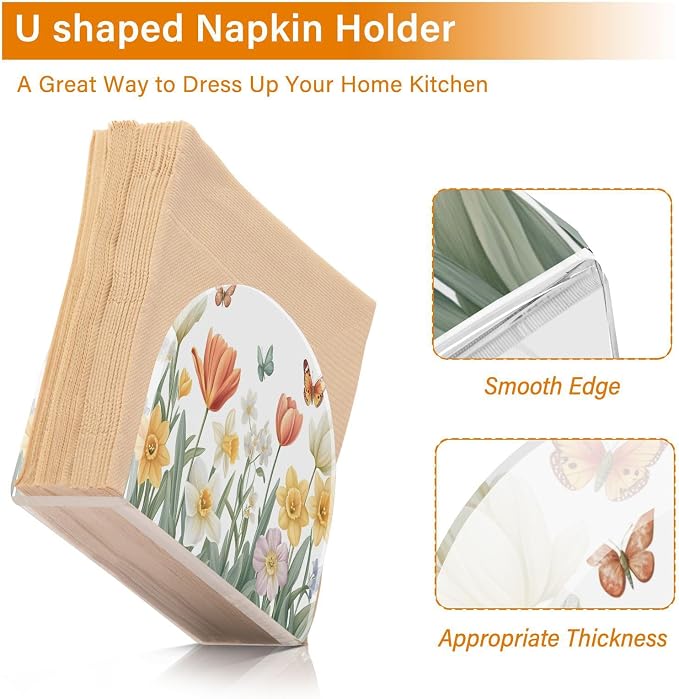 Tulips Daffodils Spring Flowers04 Napkin Holder for Tables Paper Cocktail Napkin Holders for Kitchen Dinning,Acrylic Dinner Napkin Dispenser for Restaurant Home Decor Bar Accessories 1 Pack