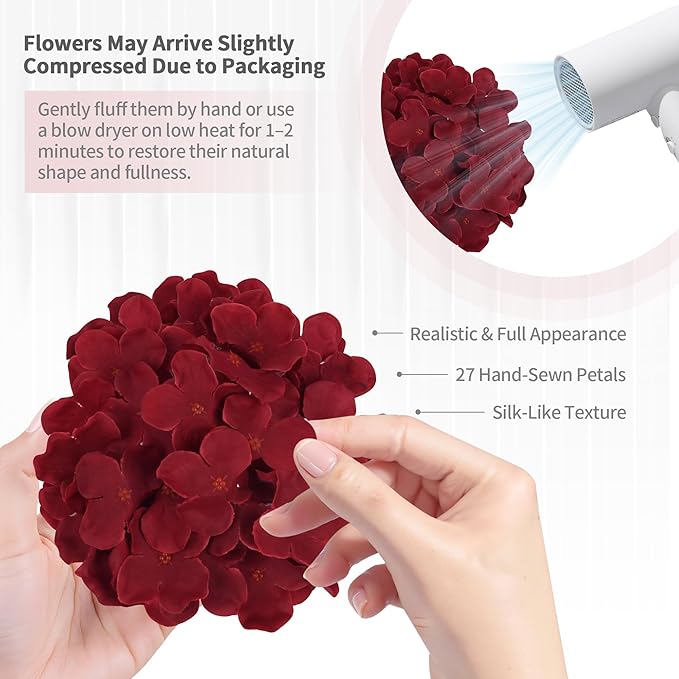 Artificial Hydrangea Flowers Bulk 40PCS with Stems Full Fluffy Silk Hydrangea Heads for DIY Floral Arrangements Home Decor Table Centerpieces Small Wedding Bouquets Party Decorations