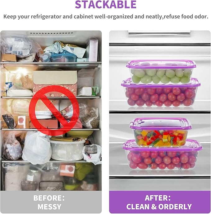 KIGI Food Containers, Snap-on Lids, BPA-Free Plastic, Lightweight & Portable for on-the-go, Vented & Microwave Safe for Leftovers, Stackable (5.4 Cup 6 PACK) (35oz 6 PACK)